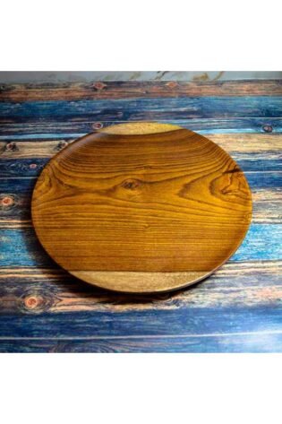 طبق مسطح طبيعي صناعة يدوية من الخشب الصحي الوان طبيعية 100% من قلب الشجرة