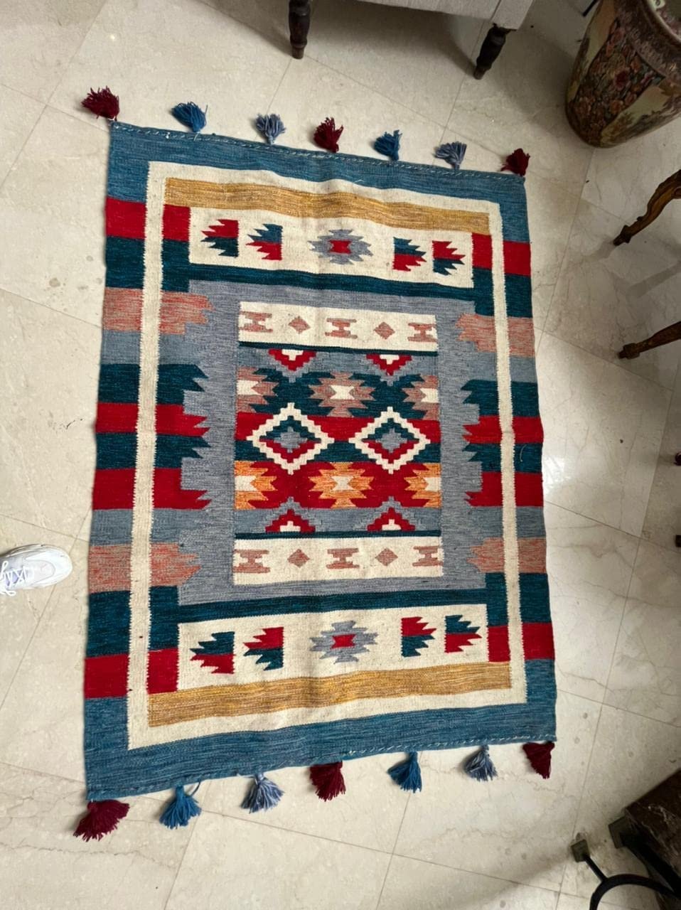 سجادة، سجادة كليم، صوف 100% مقاس 215 × 145 سم، ديكور يدوي الصنع متعدد الالوان من انتاج ايجيبت أنتيكس - الصورة 4