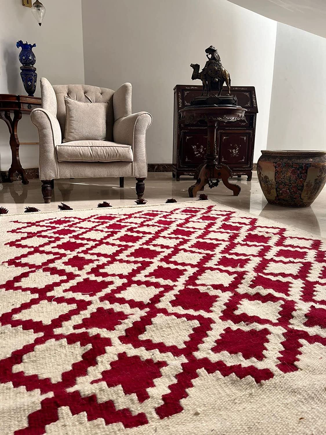 سجادة، سجادة كليم، صوف 100% مقاس 200 × 151 سم، ديكور يدوي متعدد الالوان من انتاج ايجيبت أنتيكس - الصورة 5