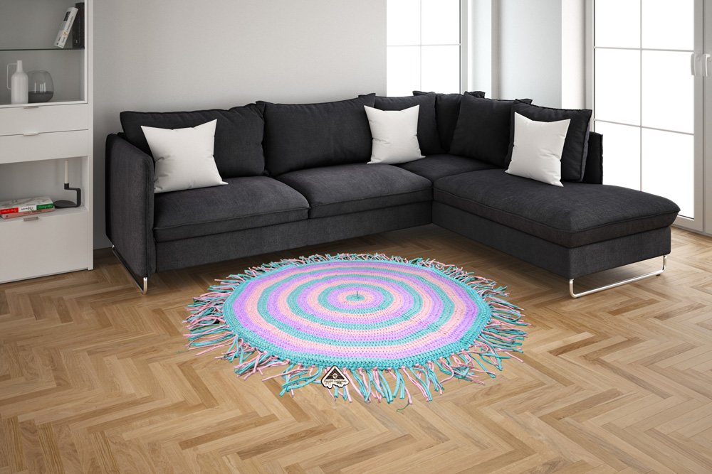 سجادة او مشاية مدورة قطن طبيعي 100% صناعة يدوية من ايجيبت انتيكس اخضر X موف X سيمون