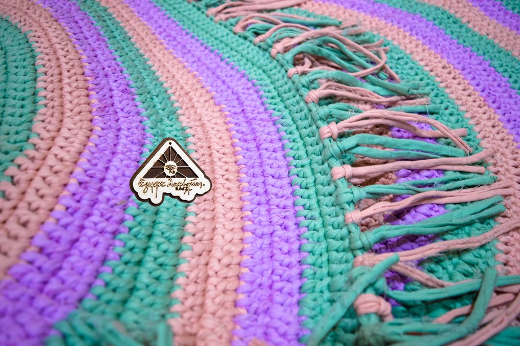 سجادة او مشاية مدورة قطن طبيعي 100% صناعة يدوية من ايجيبت انتيكس اخضر X موف X سيمون