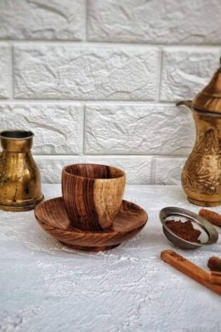 فنجان قهوة خشب + طبق