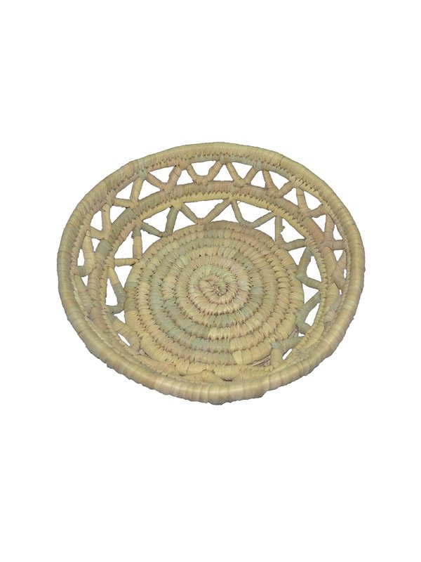 طبق مدور مفرغ بدروين قطُر 25 سم صناعة يدوية طبيعية 100_ من جريد النخل من انتاج ايجيبت أنتيكس