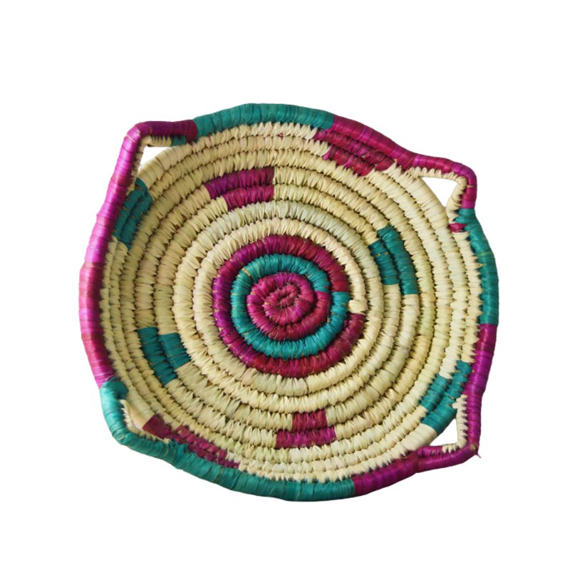 طبق اربعه يد ملون قطر ٣٧ ارتفاع ٦ سم صناعة يدوية طبيعية 100_ من جريد النخل من انتاج ايجيبت أنتيكس - Image 2