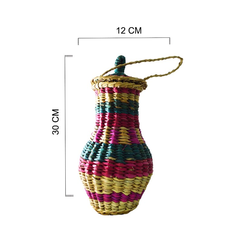 ازازة ديكور بغطاء ارتفاع 45 سم قطُر 10 سم صناعة يدوية 100_ طبيعي من جريد النخل من انتاج ايجيبت أنتيكس - Image 3