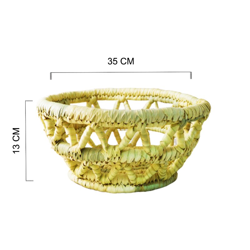 طبق مدور مفرغ قطر ٢٤ ارتفاع ١٢ صناعة يدوية طبيعية 100_ من جريد النخل من انتاج ايجيبت أنتيكس - Image 2