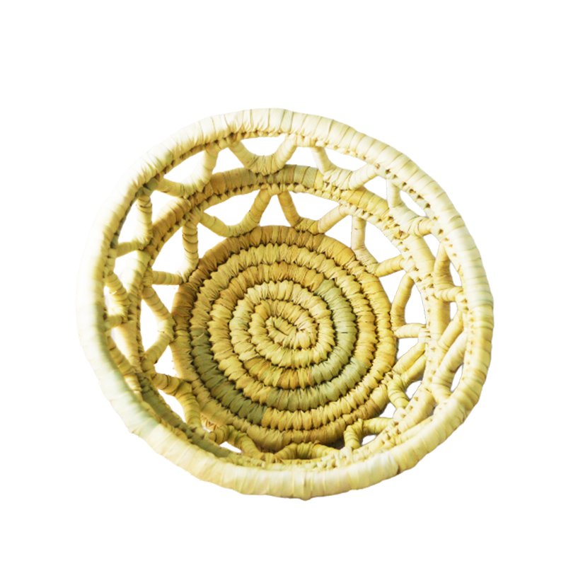 طبق مدور مفرغ قطر ٢٤ ارتفاع ١٢ صناعة يدوية طبيعية 100_ من جريد النخل من انتاج ايجيبت أنتيكس - Image 3