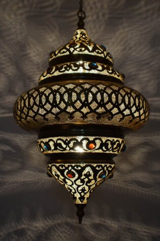 وحدة اضاءه - نجفة معلقة لمنتصف سقف شكل (ج) مغربي شرقي معدني للاستخدام الداخلي او للاستخدام الخارجي او الحديقة صناعة يدوية 100% انتاج ايجيبت انتيكس