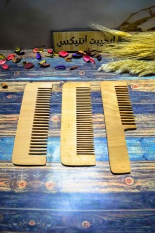 عرض 2 مشط 25 سم + مشط بيد خشب طبيعي صناعة يدوية من ايجيبت انتيكس