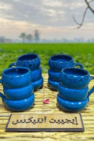 كوب من الفخار لون أزرق بترولي صناعة مصرية يدوية 100% من انتاج ايجيبت أنتيكس