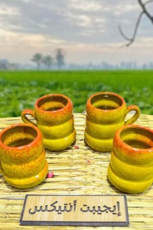 كوب من الفخار لون أصفر كهرمان صناعة مصرية يدوية 100% من انتاج ايجيبت أنتيكس