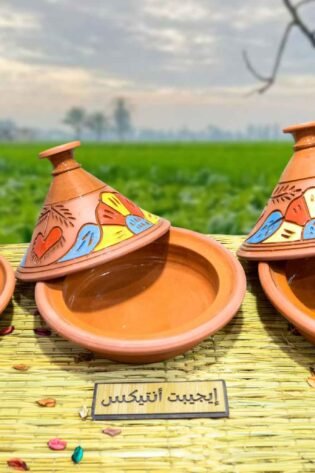 طقم طواجن مغربي من الفخار الصحي الملون مكون من 3 قطع و 3 مقاسات مختلفة صناعة مصرية يدوية 100% من انتاج ايجيبت أنتيكس