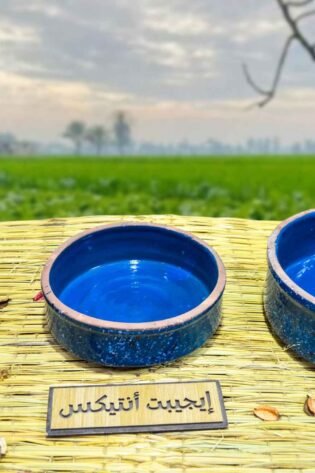 طقم طاجن من الفخار الصحي المطلي لون أزرق مكون من 3 قطع 3 مقاسات مختلفة صناعة مصرية يدوية 100% من انتاج ايجيبت أنتيكس