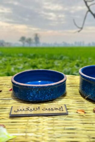 طقم طاجن من الفخار الصحي المطلي لون أزرق مكون من 3 قطع 3 مقاسات مختلفة صناعة مصرية يدوية 100% من انتاج ايجيبت أنتيكس