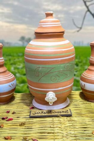 مجموعة مكونة من كولمن و عدد 4 قلة من الفخار الصحي ملونة بألوان طبيعية صناعة مصرية يدوية 100% من انتاج ايجيبت أنتيكس