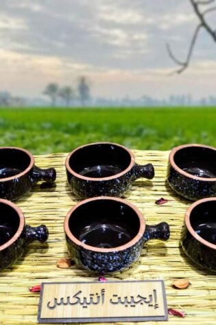 طقم شورية من الفخار الصحي المطلي لون أسود مكون من 6 قطع صناعة مصرية يدوية 100% من انتاج ايجيبت أنتيكس