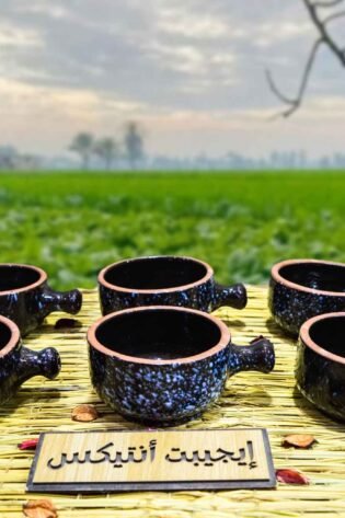 طقم شورية من الفخار الصحي المطلي لون أسود مكون من 6 قطع صناعة مصرية يدوية 100% من انتاج ايجيبت أنتيكس