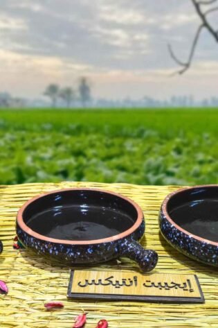 طقم قلاية من الفخار الصحي المطلي لون أسود مكون من 3 قطع 3 مقاسات مختلفة صناعة مصرية يدوية 100% من انتاج ايجيبت أنتيكس