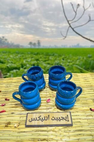 كوب من الفخار لون أزرق بترولي صناعة مصرية يدوية 100% من انتاج ايجيبت أنتيكس