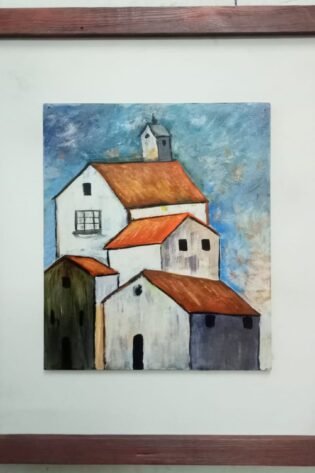 لوحة زيتية للريف الاوروبي صناعة مصرية 100% من انتاج ايجيبت أنتيكس مقاس 50سم × 46سم