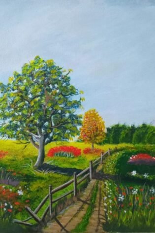 لوحة زيتية للريف الاوروبي صناعة مصرية 100% من انتاج ايجيبت أنتيكس مقاس 60سم × 46سم