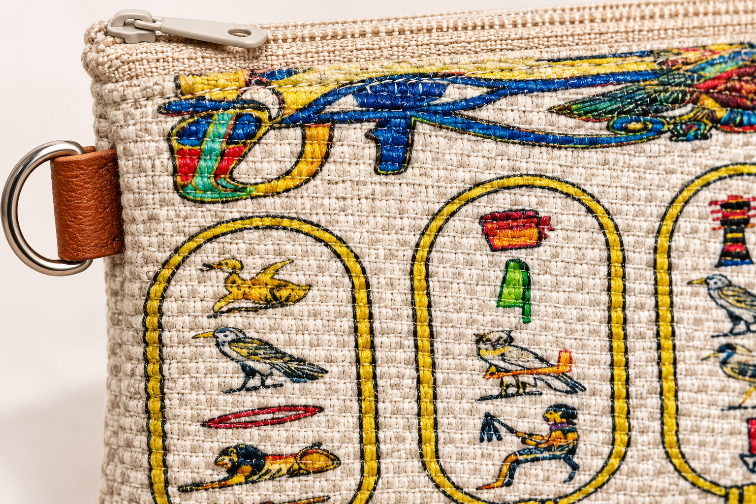 محفظة كانفس فرعونية بسحاب، صناعة مصرية يدوية 100%، 13×10 سم