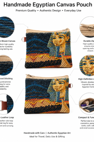محفظة كانفس فرعونية قطنية، صناعة مصرية يدوية 100%، مقاس 13×10 سم من إنتاج Egypt Antiques