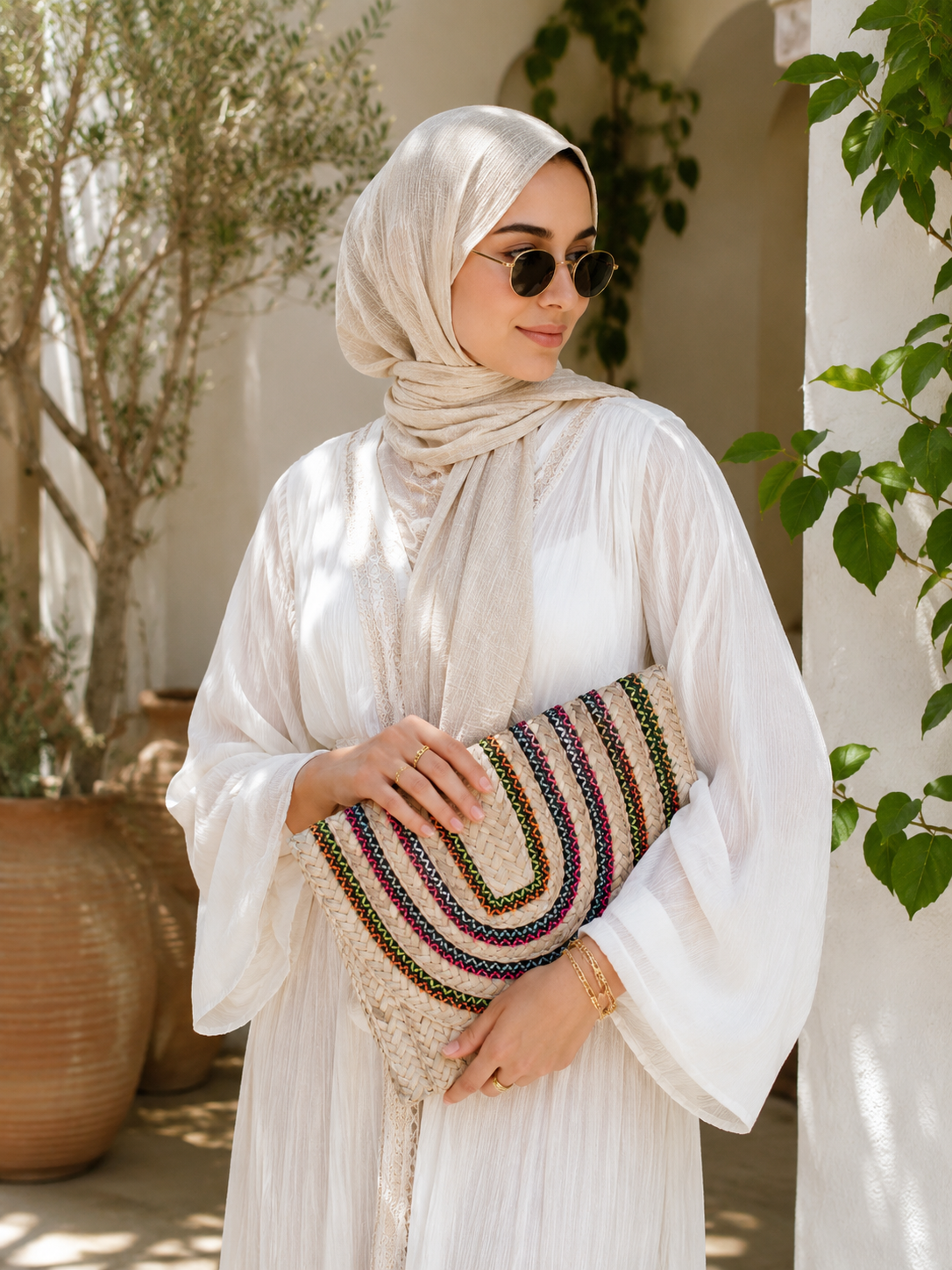 شنطة يد يدوية من الخوص الطبيعي بتطريز ملون بوهيمي – تصميم ظرف أنيق – صناعة مصرية يدوية من انتاج ايجيبت أنتيكس